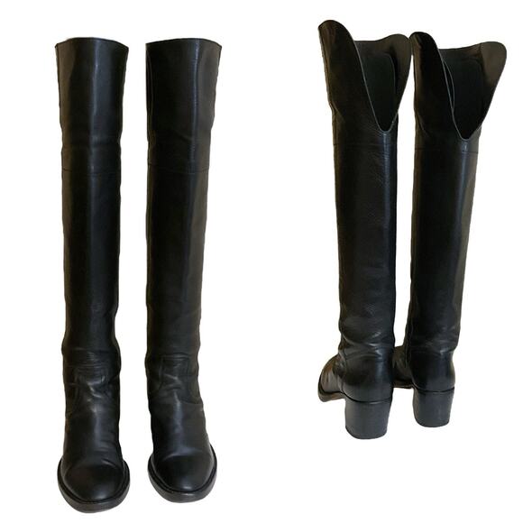 RALPH LAUREN COLLECTION Purple Label Black Leather Over the Knee Boots 6.5 Italy - Picture 5 of 16